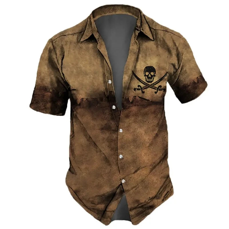 2023 Men's Shirts Lapel Streetwear Vintage Shirt For Men Skull Hip Hop Short Sleeve Top Party Summer Casual Men Hawaiian Shirts