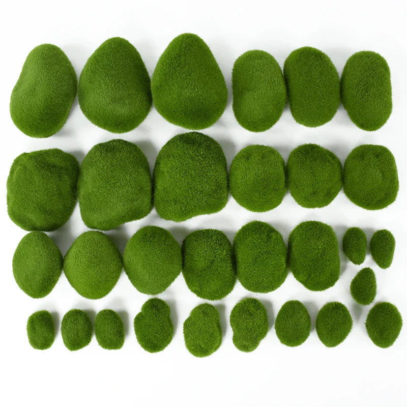 10Pcs Artificial Rocks with Moss Green Fake Moss Pebbles Stone for Patio Aisle Gardens Floral Arrangements Decorations