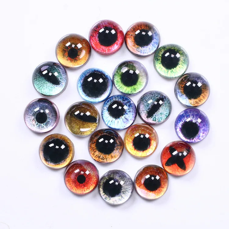 20Pcs/Pack 8mm Glass Eyes for DIY Sewing Dolls Crafts Accessories Cat Eye Dragon Dinosaur Eye Round Cabochon