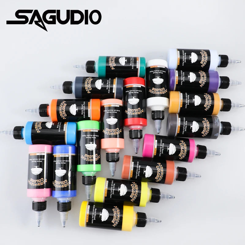 SAGUD Air Brush Waterborne Acrylic Paint 18 Colors DIY Handmade 100 ML/Bottle Airbrush Ink for Modeling Art Textile Shoes Wood