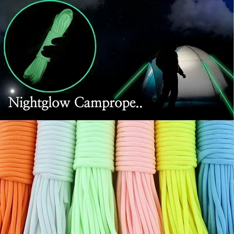 10m Paracord 550 Camping Survival Glow Rope Lanyard EDC Glowing Parachute 9 Shares Outdoor Cord Accessories Climbing Hiking