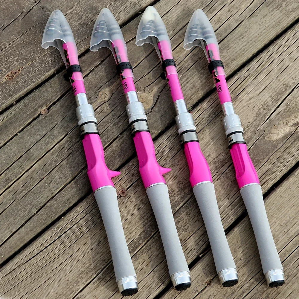 Short Telescopic Mini Fishing Rod Lure Fishing Pink 1.5m 1.8m 2.1m 2.4m Portable Spinning/Casting Jig Rods Travel Carbon Fiber