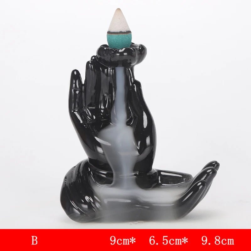 Handmade Ceramic Backflow Incense Burner Decor With 10 Cones Waterfall Holder