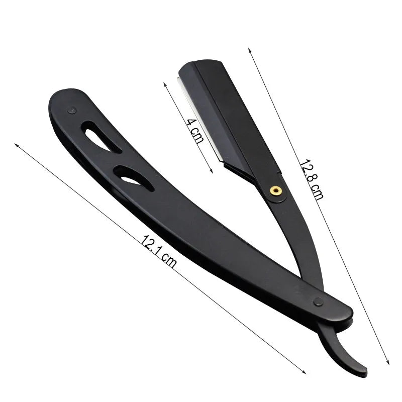 Men Shaving Barber Tools Hair Razor Armpit Hair Pubic Hair Black Folding Shaving Knife Stainless Steel Straight Razor Holder