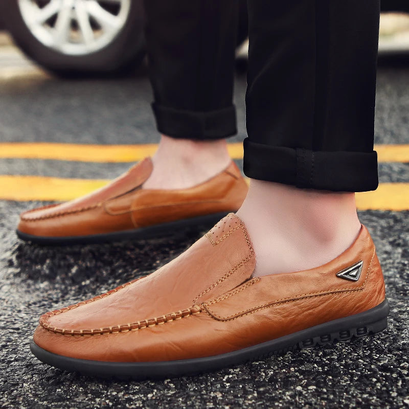 Genuine Leather Men Casual Shoes Luxury Brand 2024 Mens Loafers Moccasins Breathable Slip on Black Driving Shoes Plus Size 37-47