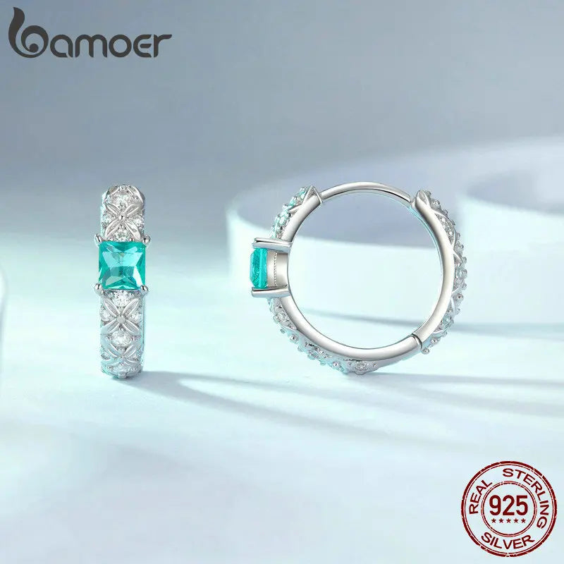 BAMOER 925 Sterling Silver Dainty CZ Huggie Earrings Platinum Filled Chunky intricate texture Minimalist Hoop Earrings