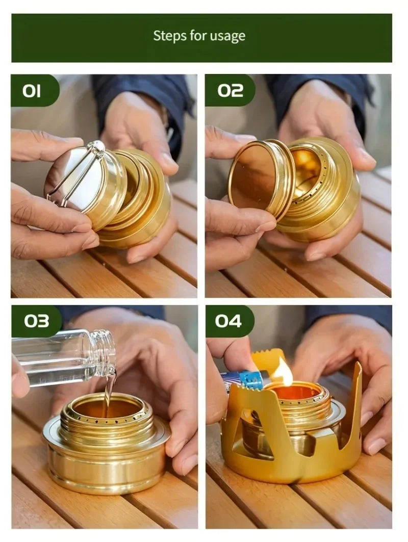 Outdoor Portable Mini Alcohol Stove Suitable for Camping Picnic Barbecue and Fishing Aluminum Alloy Structure Adjustable Flame