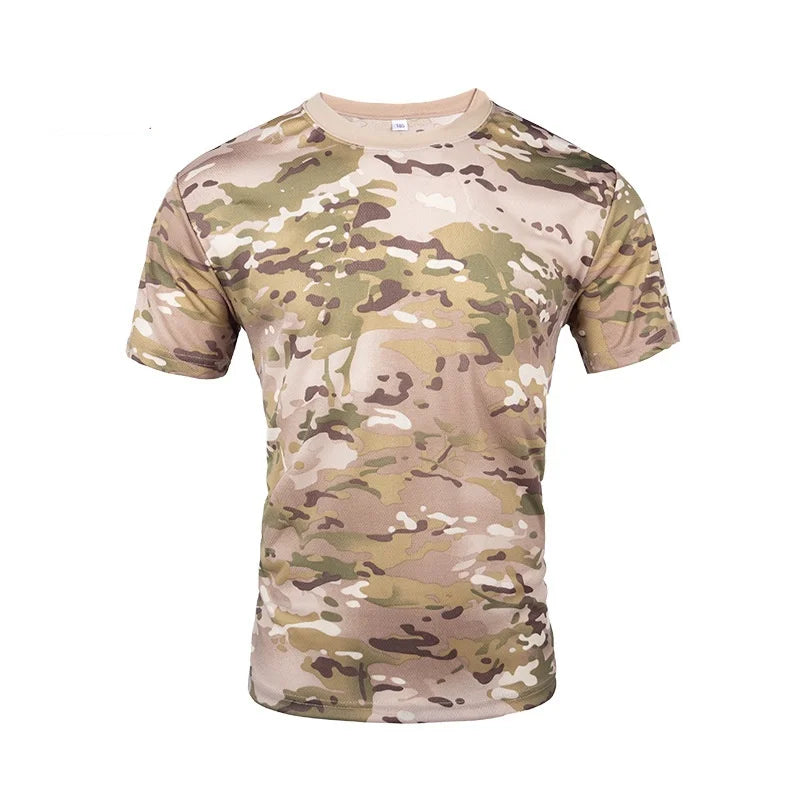 Men Tactical T-shirt Summer Camouflage Quick Dry Short Sleeve O Neck T Shirt Combat Clothes Hunting Camping Shirt