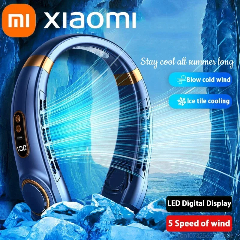 Xiaomi Portable Hanging Neck Fan Bladeless Mini USB Handheld Mute LED Digital Display Electric Fan Colorful Atmosphere Lights