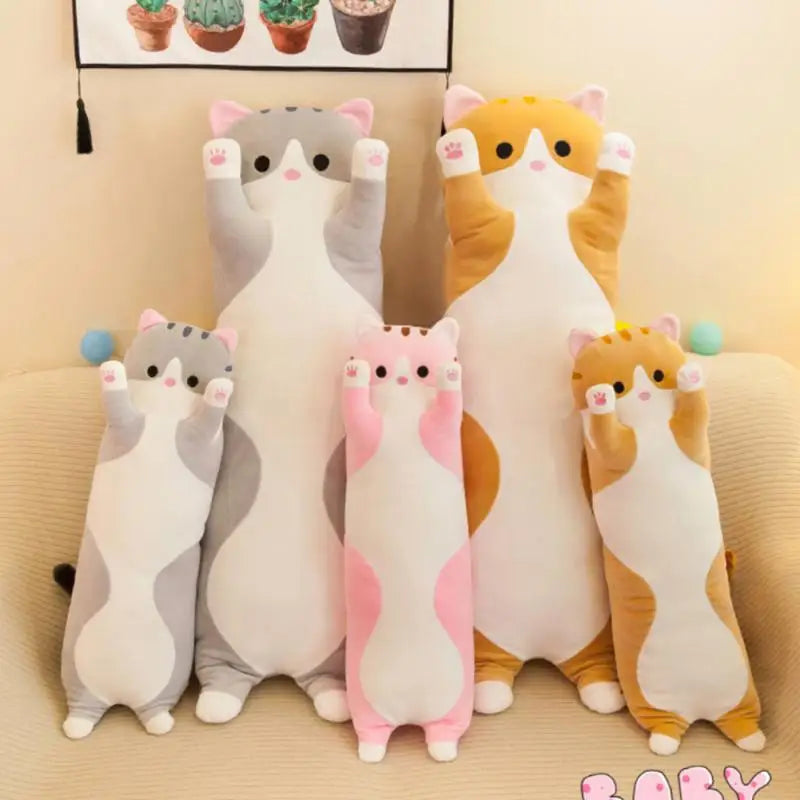 Long Cat Pillow Cute Soft Plush 130cm Toys Stuffed Pause Office Nap Pillow Bed Sleep Pillow Home Decor Gift Doll For Kids Girl