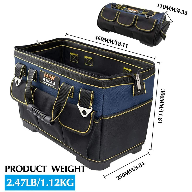 Multifunction Tool Bag, Large Size Wide Neck Adjustable Shoulder Strap, Waterproof Moulded Base, 1680D Oxford Fabric Tool Bag