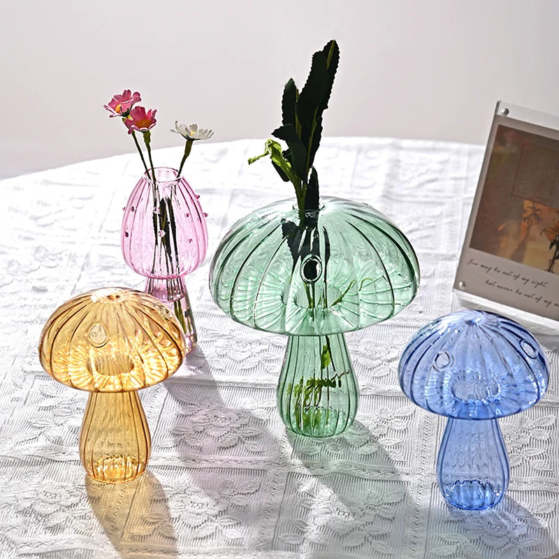 Mushroom Glass Flower Vase  Decorative Hydroponic Vase Flower Vase Room DecorationDesktop Decoration Ornament DIY Bottle Decor