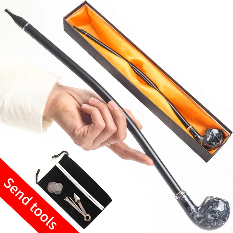 New Long Black Churchwarden Tobacco Pipe Tobacco Smoking Accessories Gadget for Men 40cm With Gift Box H702