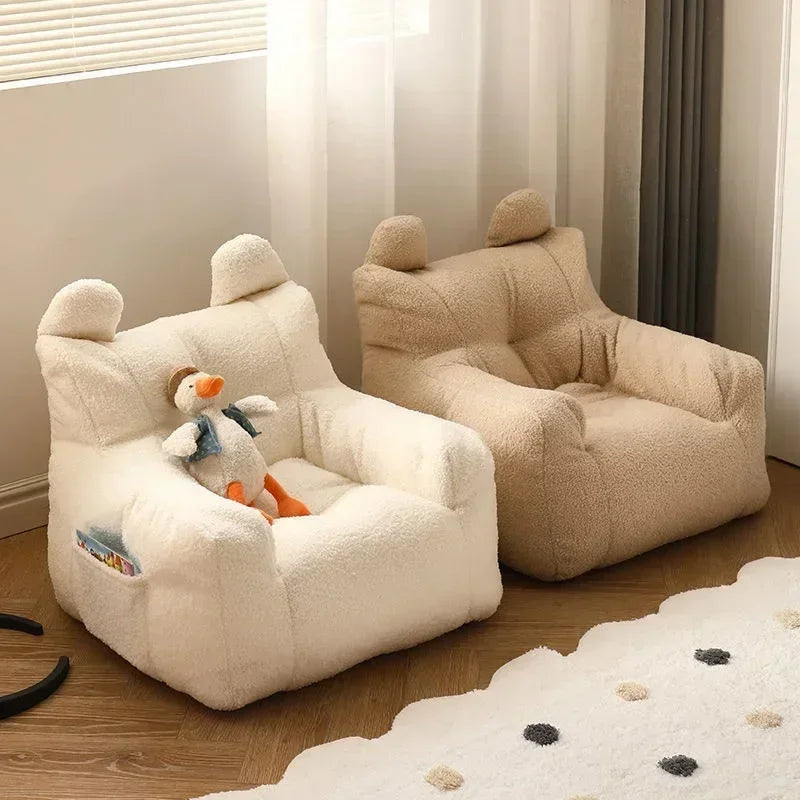 Cute Kids Sofa Cartoon Furniture Baby Reading Lazy Sofa Removable Wool Fabric Small Cotton & Linen Balcony Sofa Chair