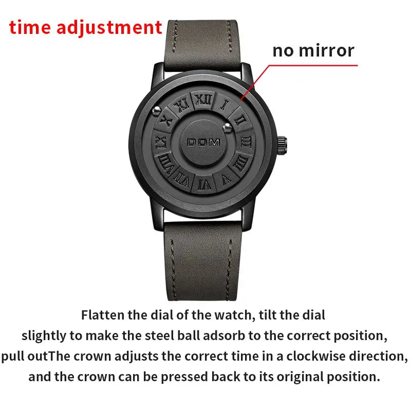 DOM 1345 Men's Quartz Watch Fashion Personality Creative Scrolling Iron Ball Magnetic Pointer Waterproof  for Male Watches Gift