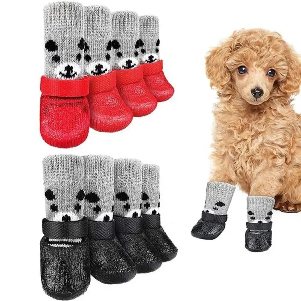 Autumn Winter Pet Dog Shoes Socks Waterproof Cats Dogs Rubber Socks Non-slip Dog Rain Snow Boots Socks Dogs Knitting Warm Socks