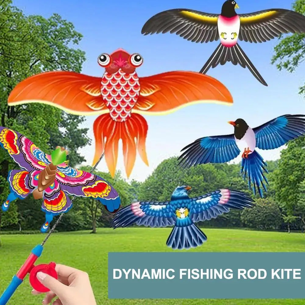 Dynamic Kite Children's Outdoor Handheld Small Kite Fishing Rod Kite Toy Cartoon Butterfly Swallow Eagle Kite Outdoor Toy