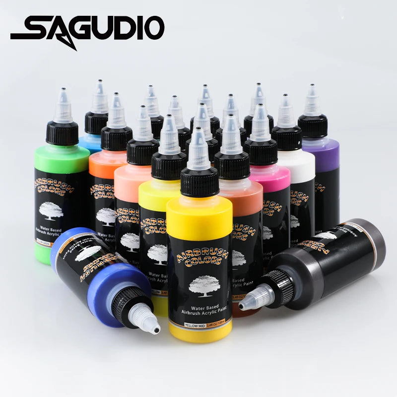 SAGUD Air Brush Waterborne Acrylic Paint 18 Colors DIY Handmade 100 ML/Bottle Airbrush Ink for Modeling Art Textile Shoes Wood