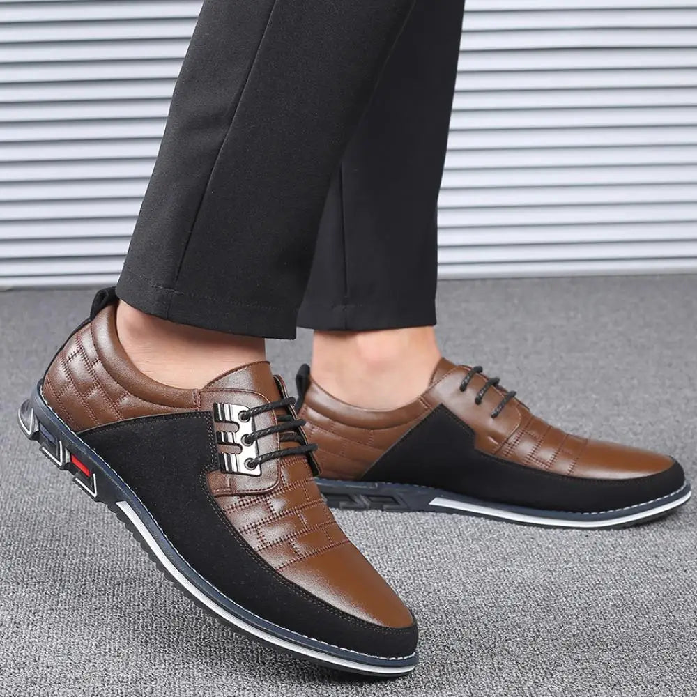 Men Sneakers Shoes Fashion Brand Classic Lace-Up Casual Loafers Pu Leather Shoes Black Breathable Business Men Shoes Big Size