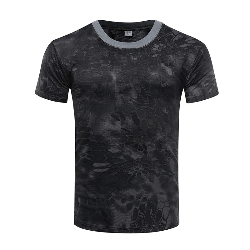 Men Tactical T-shirt Summer Camouflage Quick Dry Short Sleeve O Neck T Shirt Combat Clothes Hunting Camping Shirt