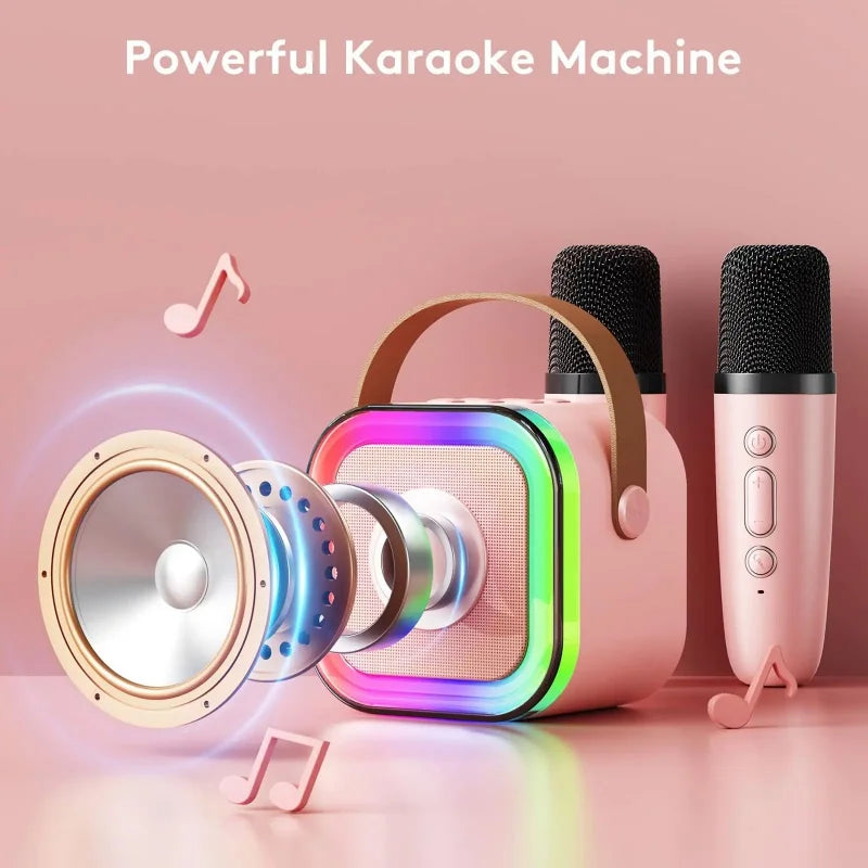 K12 karaoke machine portable 5.3 PA Bluetooth speaker system with 1-2 wireless microphones RGB lights audio home KTV kid gifts