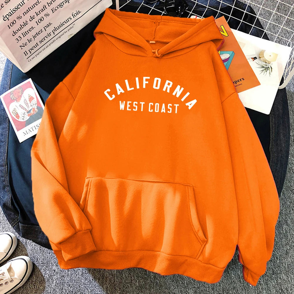 California West Coast Creative Pattern Hoodie Womens Autumn Loose New Hoody O-Neck Casual Sweatshirt Pocket Fleece Womenswear