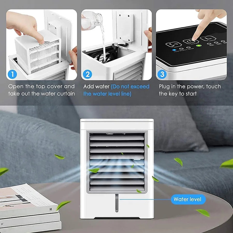 Portable USB Personal Mini Air Conditioner, with 3-speed, Evaporative Air Cooler with Touch Screen, Portable AC Desktop Fan