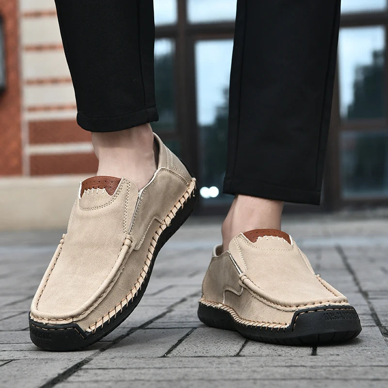 Handmade Leather Men Shoes Casual Comfortable Slip On Loafers Men Leather Shoes Flats Moccasins Walking Shoes Dropshipping