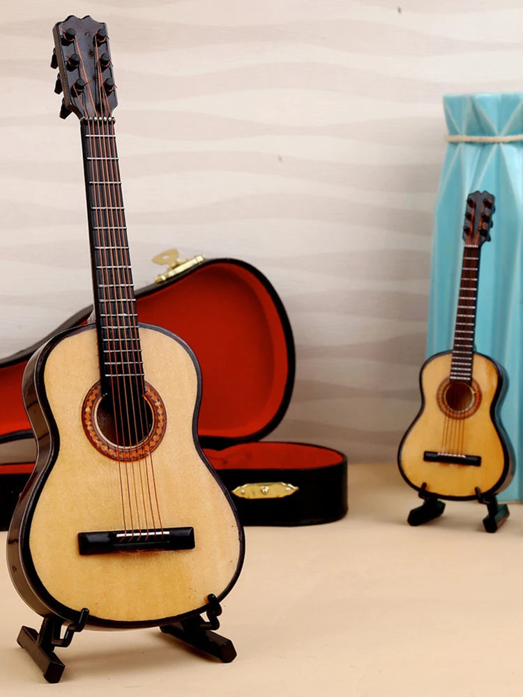 Mini Classical Guitar Model Wooden Miniature Guitar Ornament Resin Accessories Instrument Guitar Decor Crafts Creative Gifts