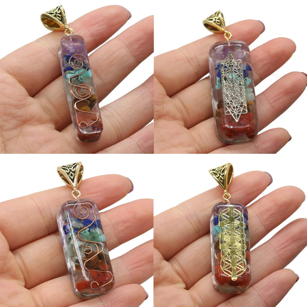 Charms Orgonite Amulet Crystal Pendants Reiki Heal 7 Chakras Gold-plated Yoga Meditation Resin Jewelry for Making Necklace Gift