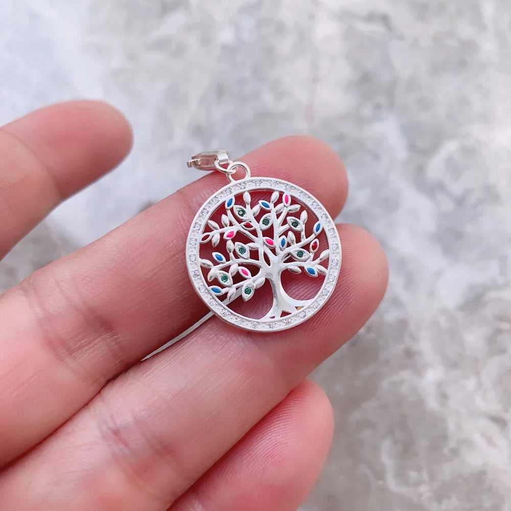 Real 925 Sterling Silver Fashion Jewelry Colorful Tree Pendant Charm For Women Drop Shipping Wholesale