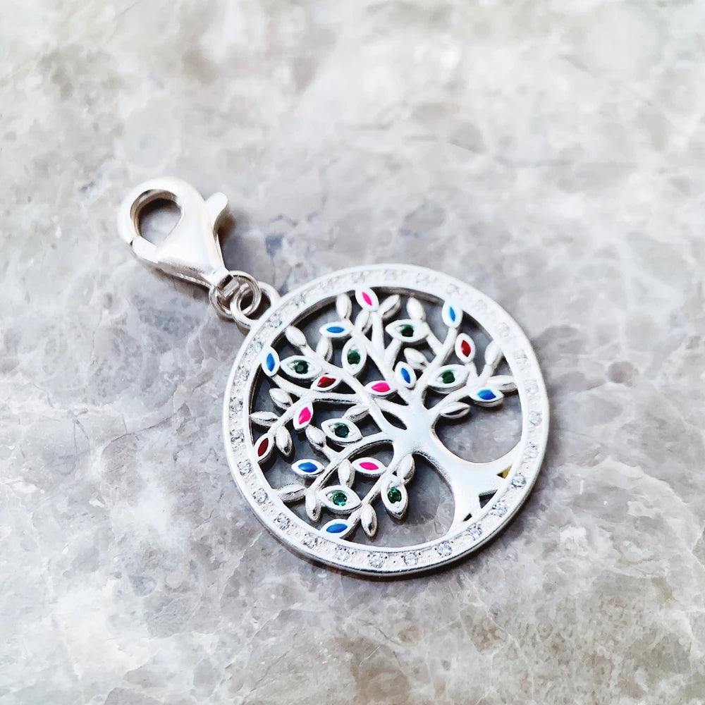 Real 925 Sterling Silver Fashion Jewelry Colorful Tree Pendant Charm For Women Drop Shipping Wholesale