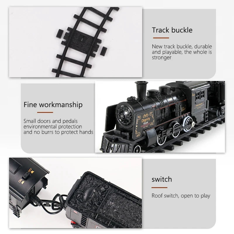 Electric Railway Classic Freight Train Set Steam Train Toy Set with Smoke Simulation Model Electric Train Toy