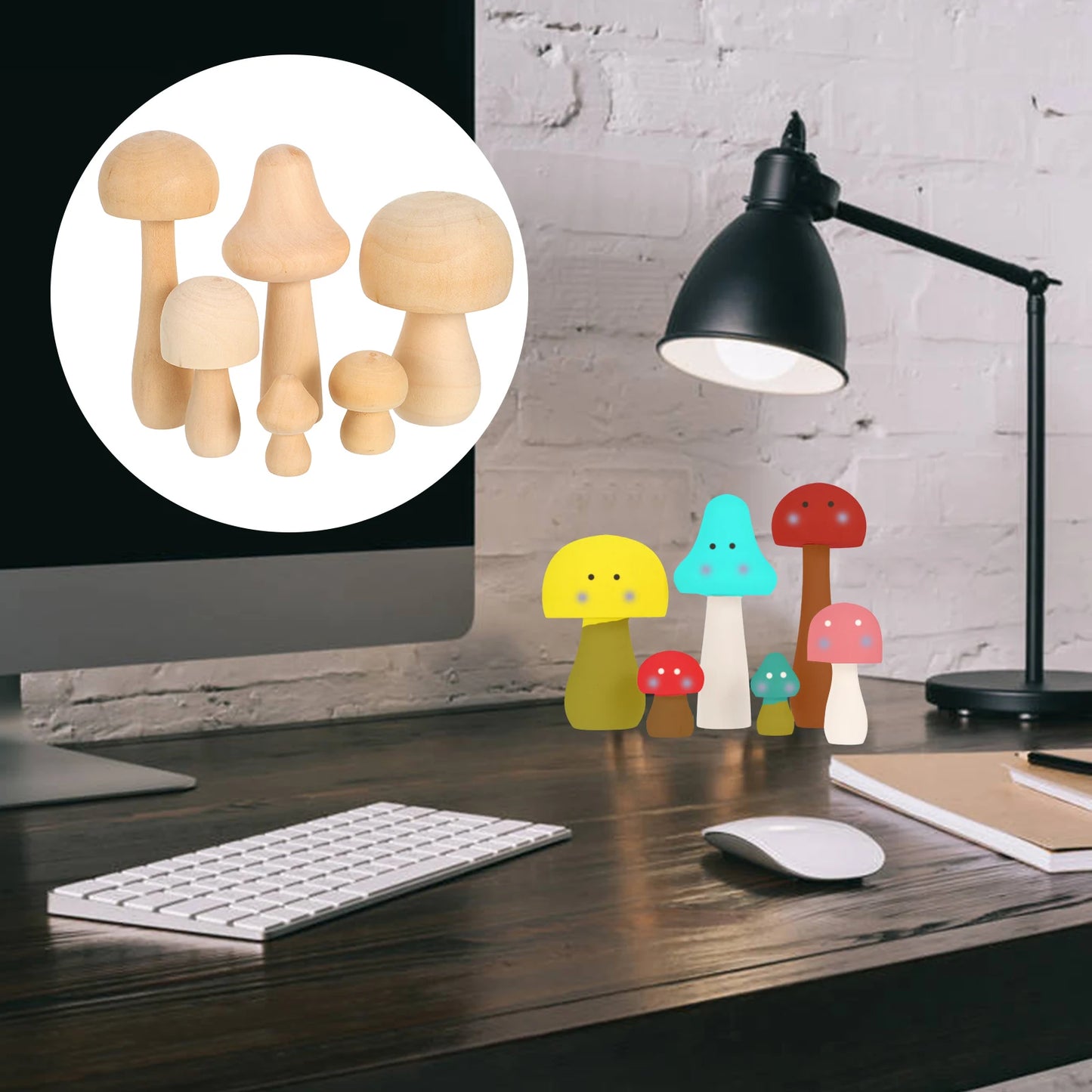 6Pcs Mushrooms Figures Unpainted Wooden Shapes Wood Peg Dolls Wooden Mushrooms Crafts Unpainted Mushroom