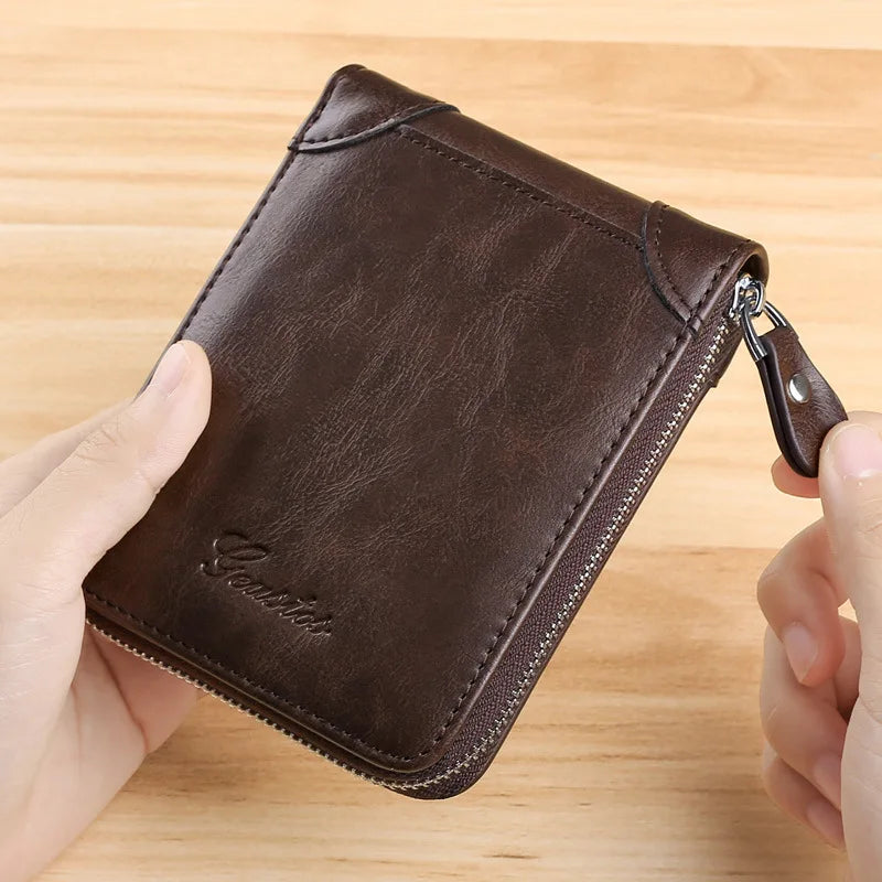 Men's Coin Purse Wallet RFID Blocking Man PU Leather Wallet Zipper Business Card Holder Money Bag Wallet Male