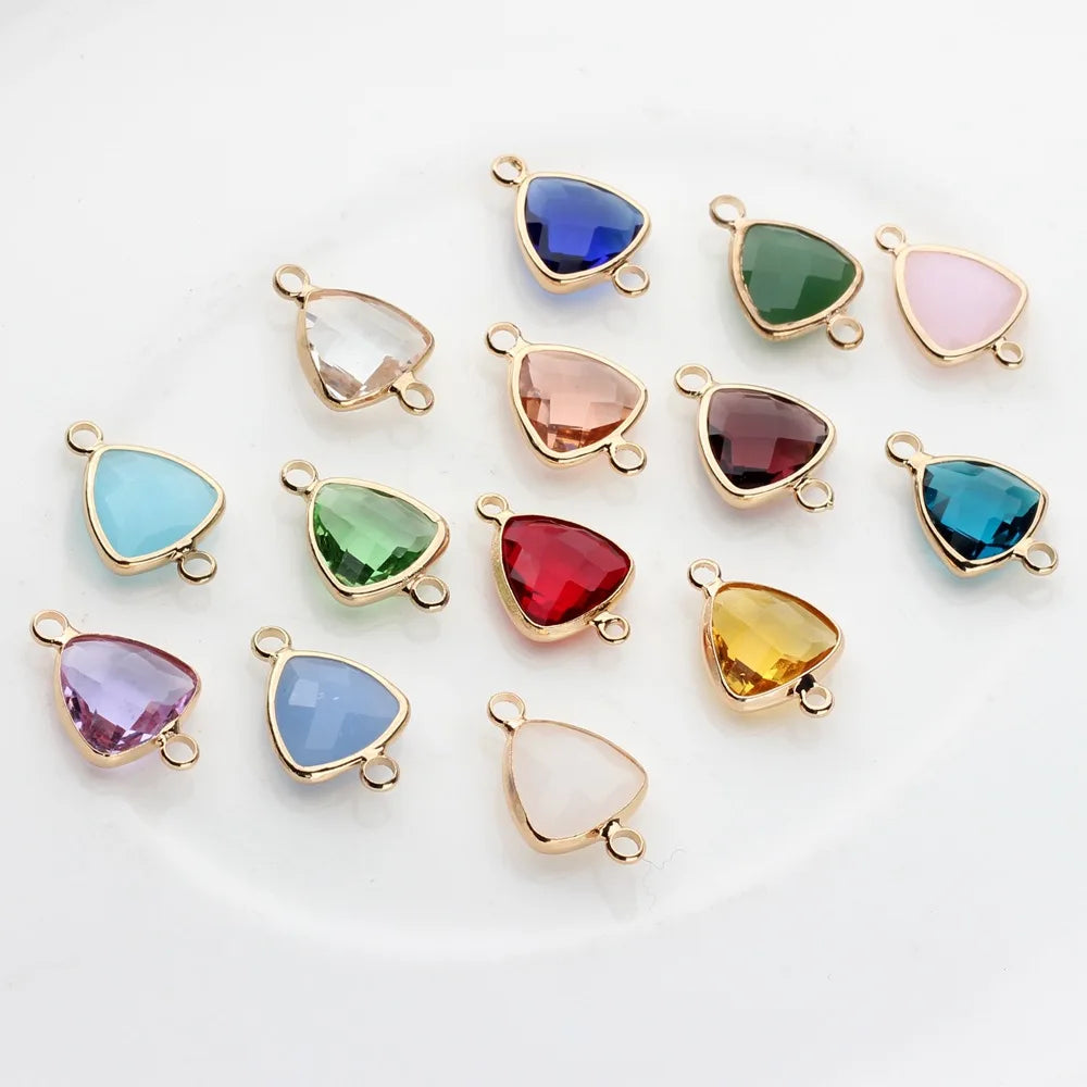 Crystal Glass Charms Copper Double Hole Connectors Glass Birthstone Charms Pendant 12pcs/lot 12*19mm For DIY Jewelry Accessories