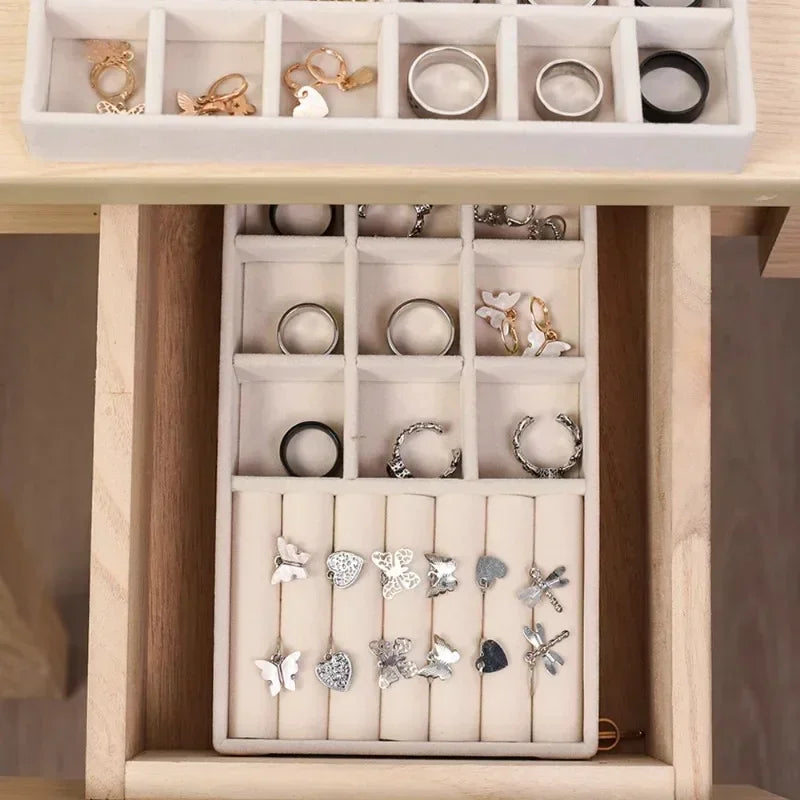 Hot Sales Portable Velvet Jewelry Ring Jewelry Display Organizer Box Tray Holder Earring Jewelry Storage Case Showcase Drawer