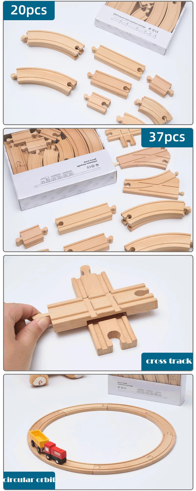 Wood Railway Track Set Expansion Package DIY Building Blocks Accessories Tracks Fit for Biro Wooden Tracks Kids Educational Toys