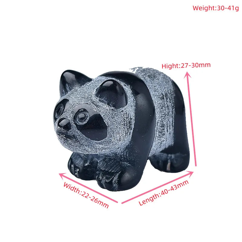 Natural Crystal Obsidian China Bear Panda Figurine Animals Stone Reiki Crafts Small Decoration Home Decor Present Souvenir