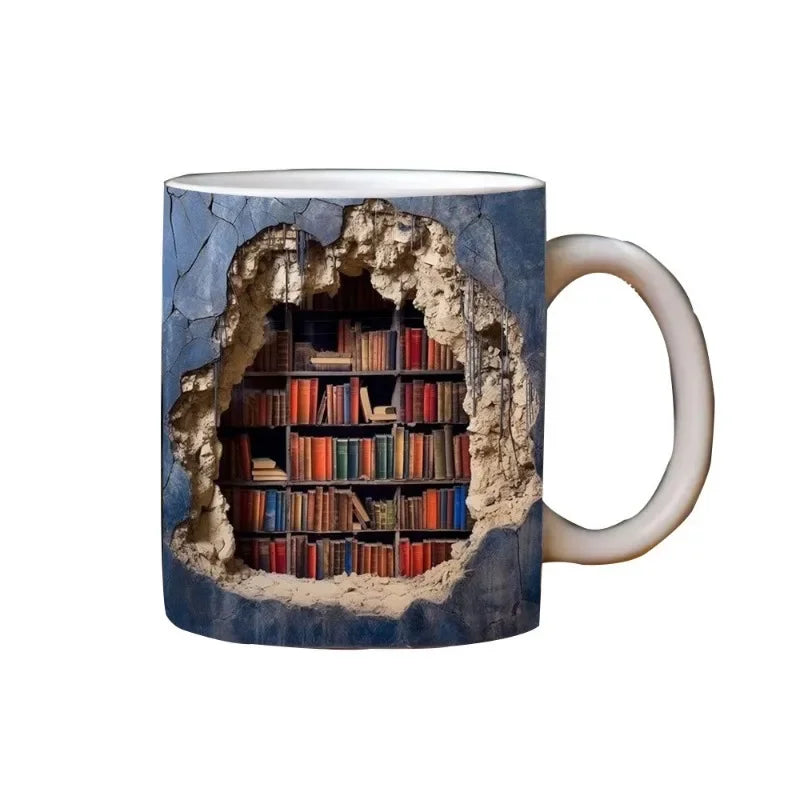 3D Bookshelf Mug Creative Room Design Ceramic Bookshelf Coffee Cup Bookshelf Coffee Mug 3D Effect Book Cup Gifts for Book Lovers