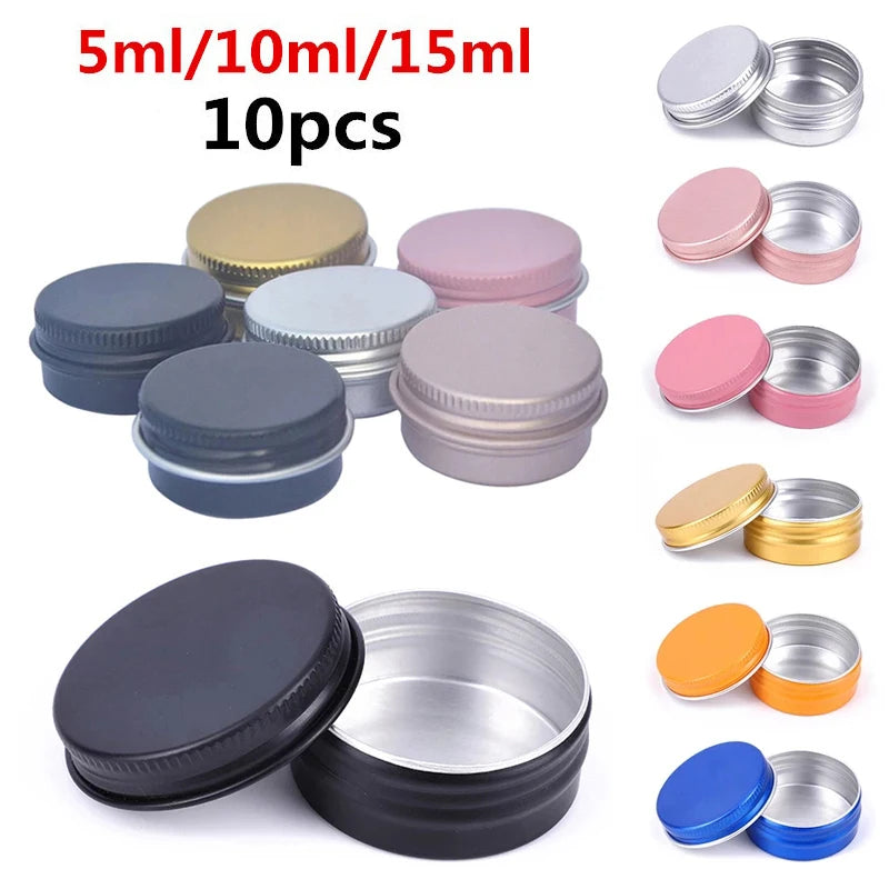 10Pcs 5ML/10ML/15ML Empty Aluminum Tin Jar For Packing Cream Balm Nail Candle Cosmetic Round Storage Container Mini Metal Boxes