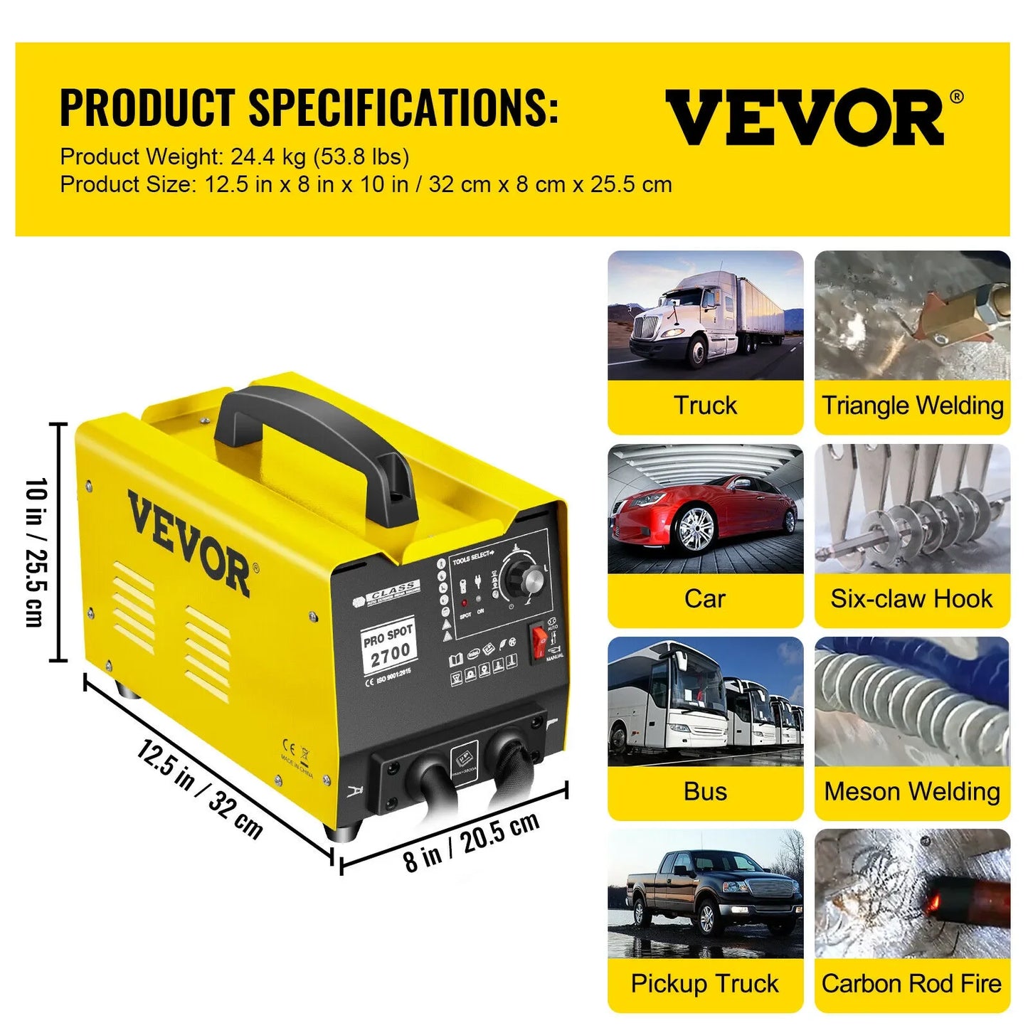 VEVOR Spot Welder 3500A Spot Welding Machine Dent Puller 2KW Spot Puller Bonnet Dent Repair Machine Stud Dent Pulling 3 Modes