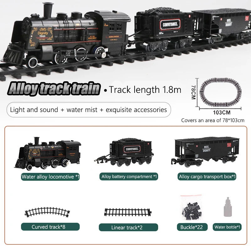 Electric Railway Classic Freight Train Set Steam Train Toy Set with Smoke Simulation Model Electric Train Toy