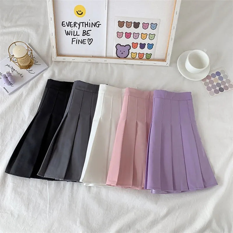 Solid Color A-line Short Women Summer Western Cloth Fabric High Waist Slim Half Skirt Autumn Winter Jk Short Skirt Sweet Style