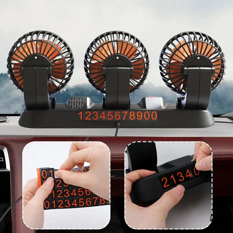 Car Fan 360° Adjustable 3 Head Air Fan Automotive Electric Fan USB/12V/24V Fan 2 Speeds Car Silent Fan For Home Desk Office&Car