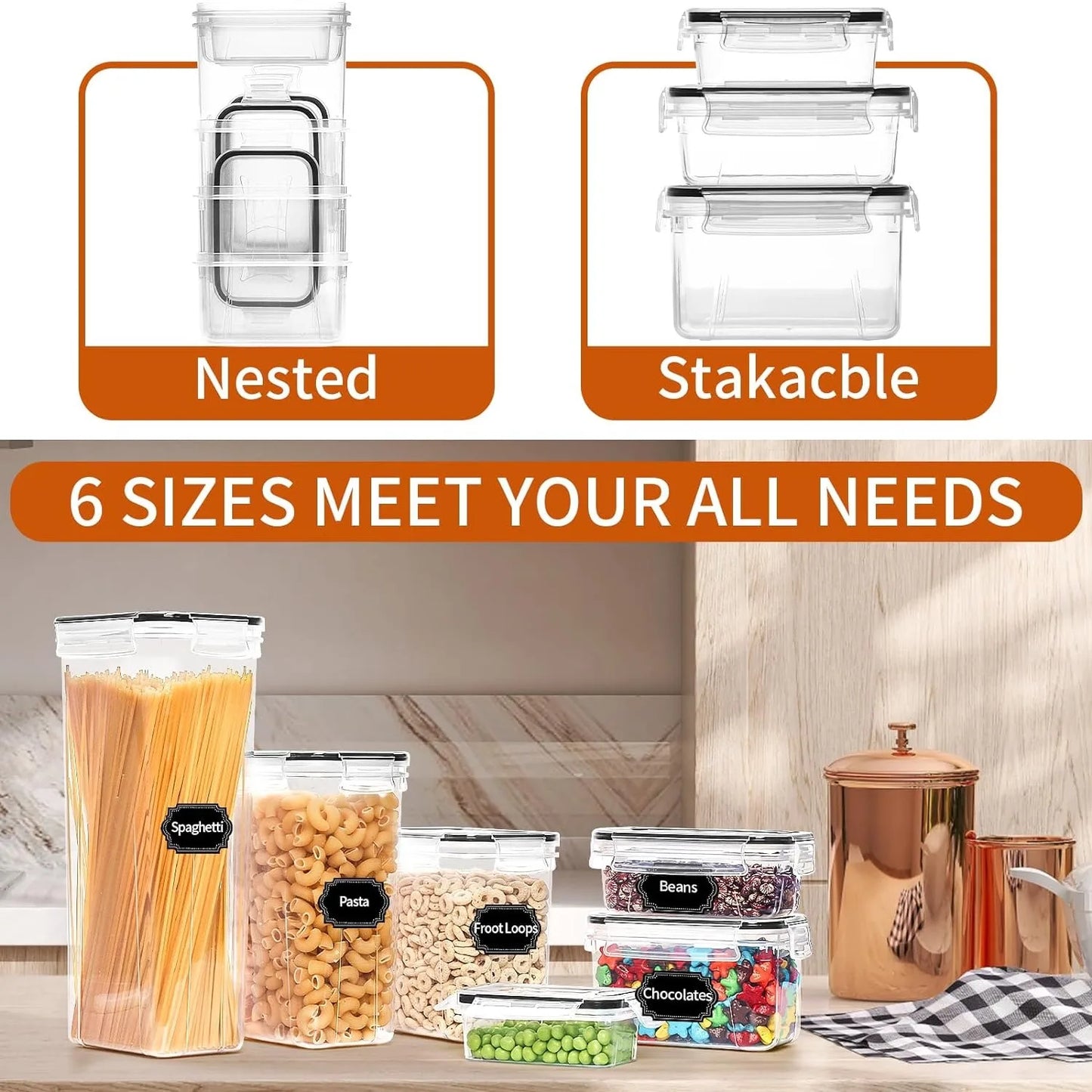 Skroam 36 Pack Airtight Food Storage Containers for Kitchen Pantry Organization and Storage Plastic Kitchen Storage Containers