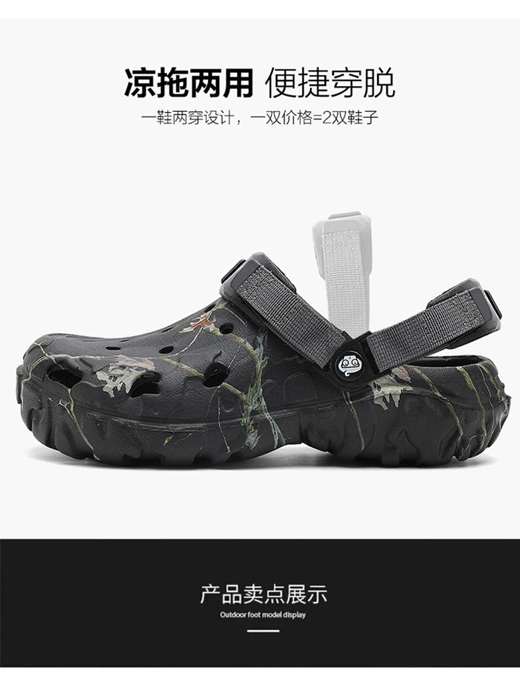 Men's Slippers Indoor Casual Sports Printed Solid Color Beach Shoes Summer Outdoor Non-slip Thick Bottom Sandals Zapatillas