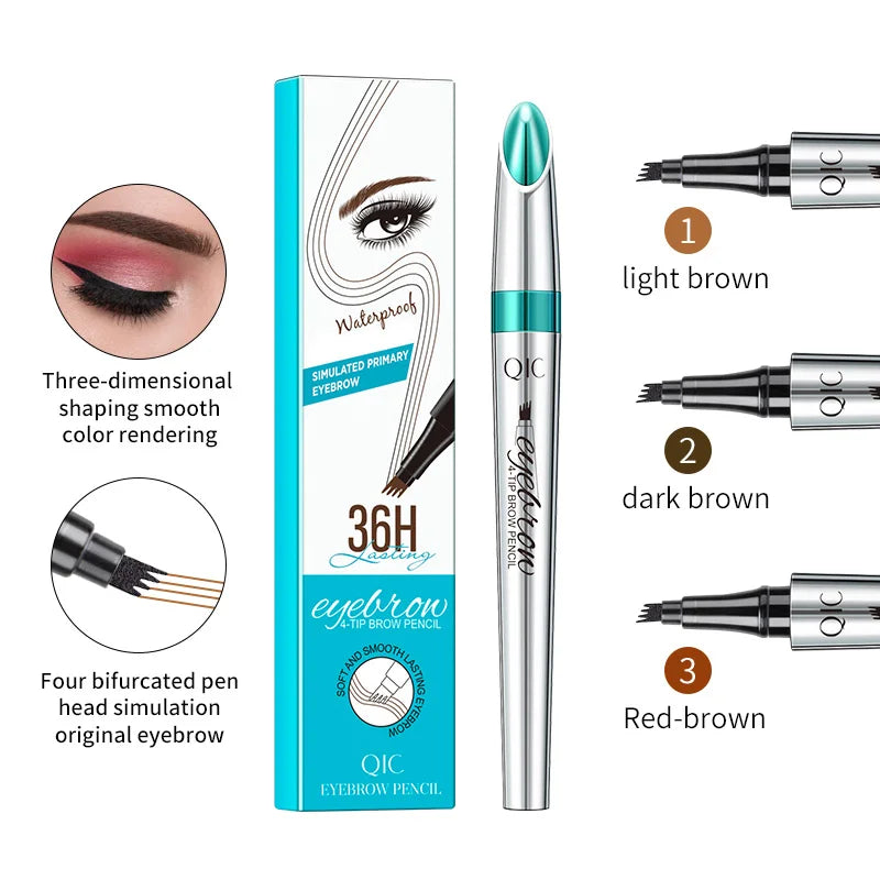 4 Points Eyebrow Pen 3 Colors Liquid Brow Pencil Dark Brown Microblading Eyebrow Pencil Waterproof Eyebrow Tattoo Pen Cosmetics