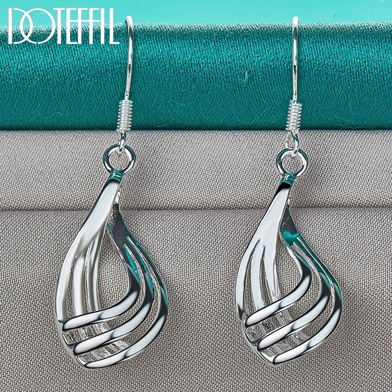 DOTEFFIL 925 Sterling Silver Third line Water Drops Earrings For Woman Best Gift Wedding Engagement Party Jewelry