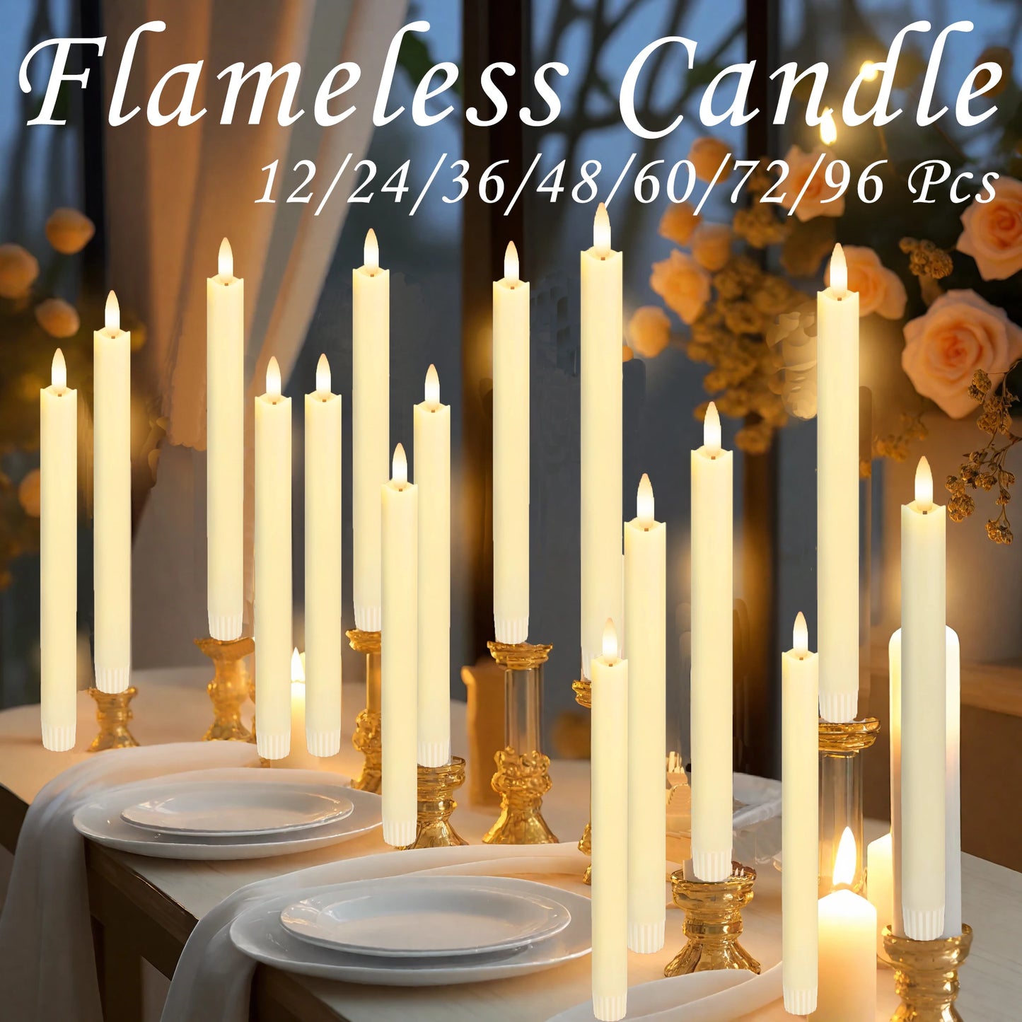 12-96Pcs LED Taper Candles Wedding Decor Candles Battery Operated Flameless Candle for Holiday/Church/Dining room/Party/Home ﻿